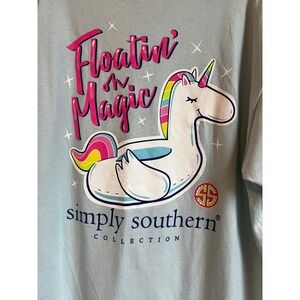 Simply Southern XL Ice Blue Floating Unicorn Magic T Shirt Women New‎ With Tags
